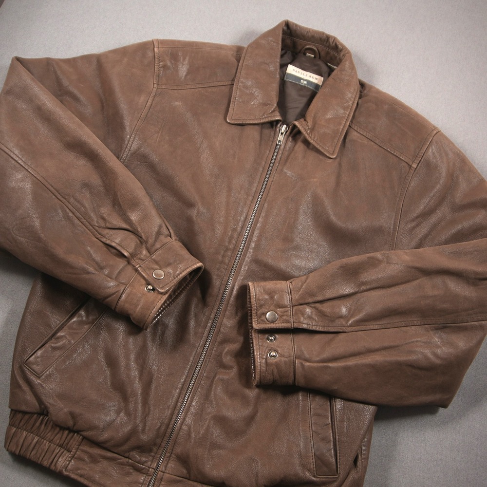 Genuine Leather Bomber Moto Y2K Brown Savile Row Men Jacket S Retro